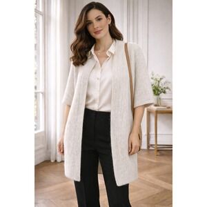 Iperico Made in Italy Knit Cardigan Short Sleeve Open Front Beige One Size